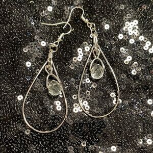 Silver and White Teardrop Earrings with Cascading Stones
